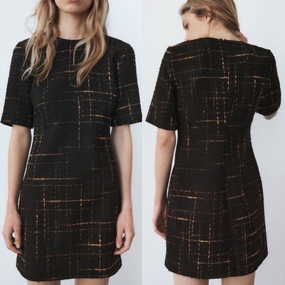 Zara Dresses & Skirts - Zara black tweed sheath dress womens size M